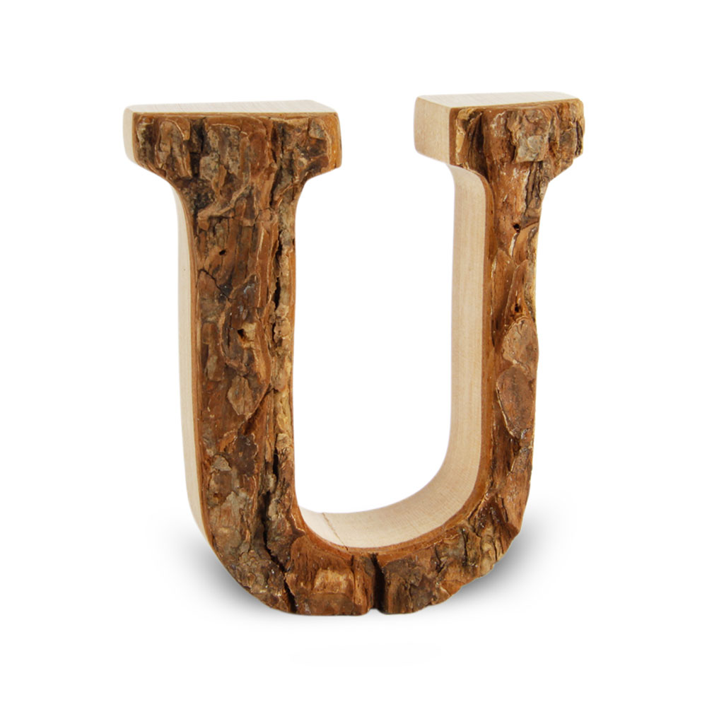 Holzbuchstabe mit Rinde: U Holzbuchstabe mit Rinde: U