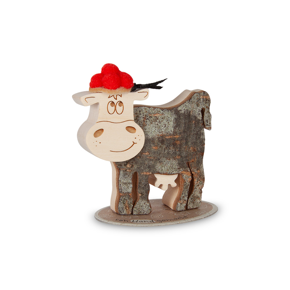 Rindentier: Lotte die Kuh mit Bollenhut Gr. 1 Rindentier: Lotte die Kuh mit Bollenhut Gr. 1
