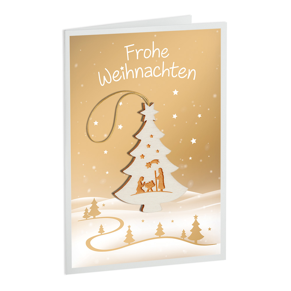 Briefkarte Baum: Krippe "Frohe Weihnachten"