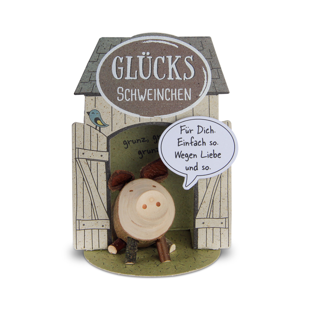 Glücksschweinchen sitzend: "Für Dich. Einfach…" Glücksschweinchen sitzend: "Für Dich. Einfach…"
