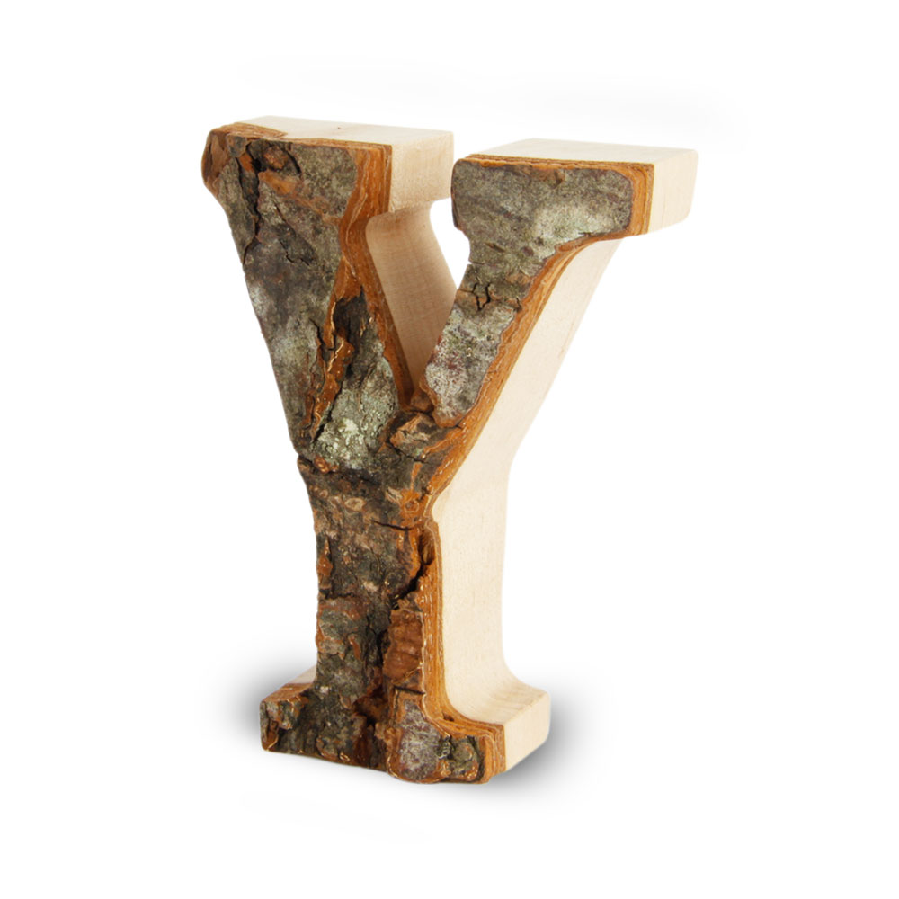 Holzbuchstabe mit Rinde: Y Holzbuchstabe mit Rinde: Y