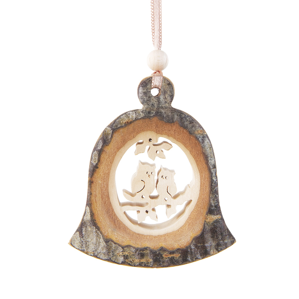 Rindenanh. Gr. 2 Glocke Motiv: Eulenpaar Rindenanh. Gr. 2 Glocke Motiv: Eulenpaar