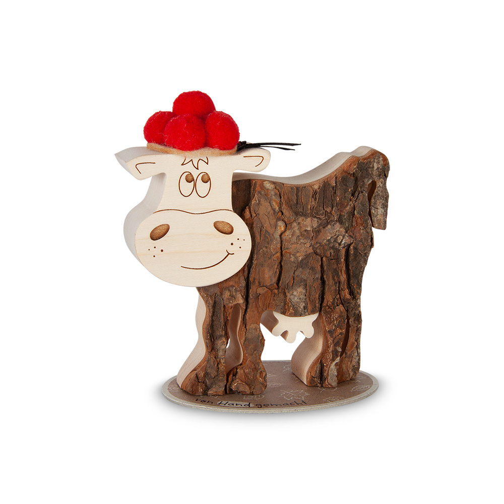 Rindentier: Lotte die Kuh mit Bollenhut Gr. 2 Rindentier: Lotte die Kuh mit Bollenhut Gr. 2