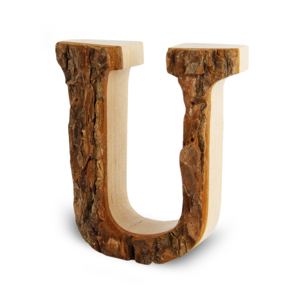 Holzbuchstabe mit Rinde: U Holzbuchstabe mit Rinde: U