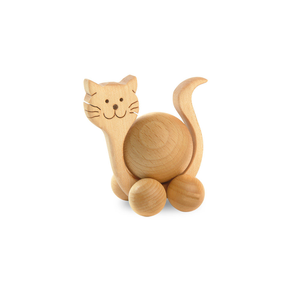 Rollie: Katze mit Buchenkugel 3 cm Rollie: Katze mit Buchenkugel 3 cm