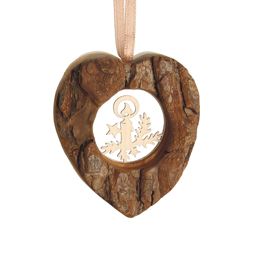 Rindenanh. Gr. 1 Herz m. Ahornm.: Kerze Rindenanh. Gr. 1 Herz m. Ahornm.: Kerze