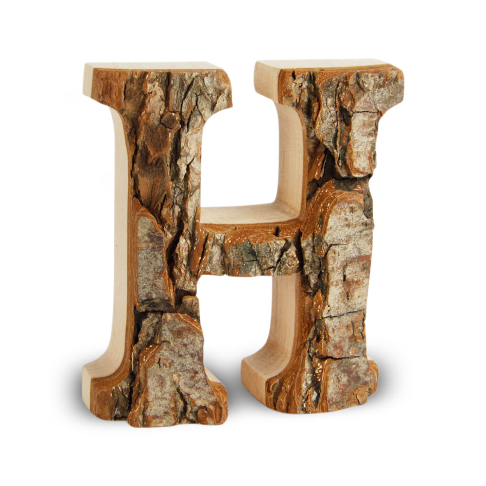 Holzbuchstabe mit Rinde: H Holzbuchstabe mit Rinde: H