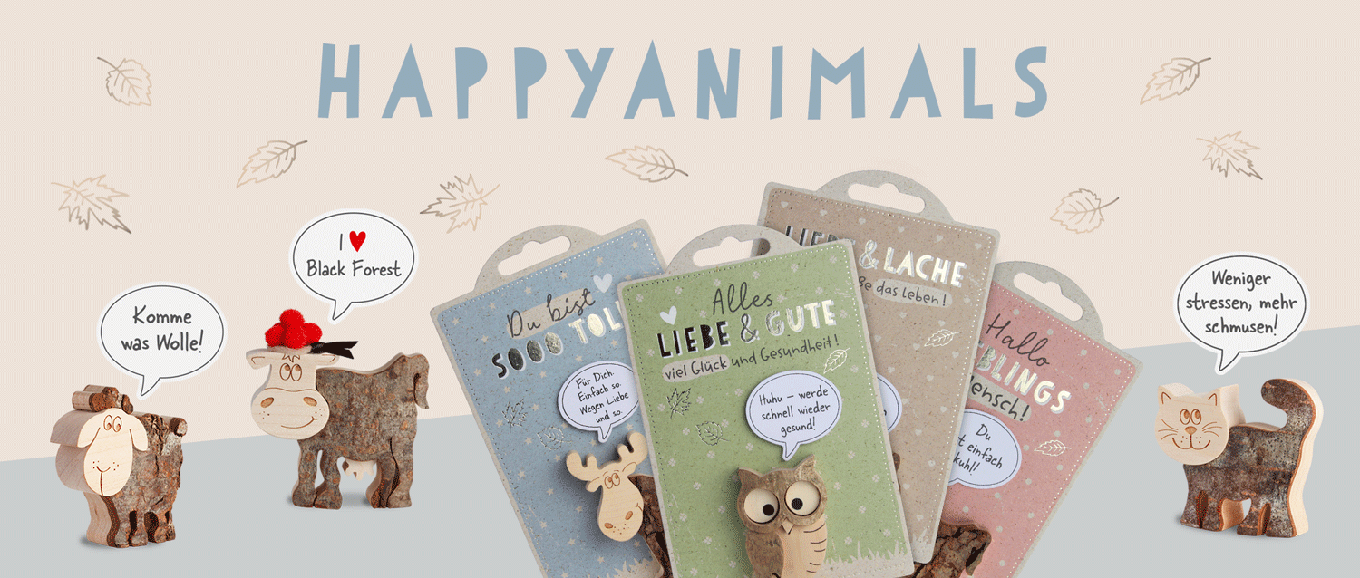 Waldfabrik HappyAnimals - lustige Holztiere mit Botschaft verschenken