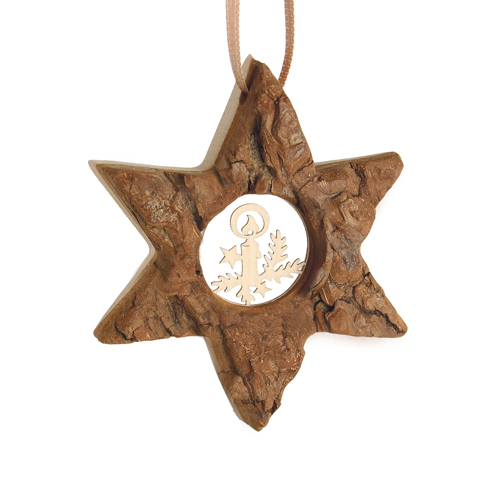 Rindenanh. Gr. 1 Stern m. Ahornm.: Kerze Rindenanh. Gr. 1 Stern m. Ahornm.: Kerze