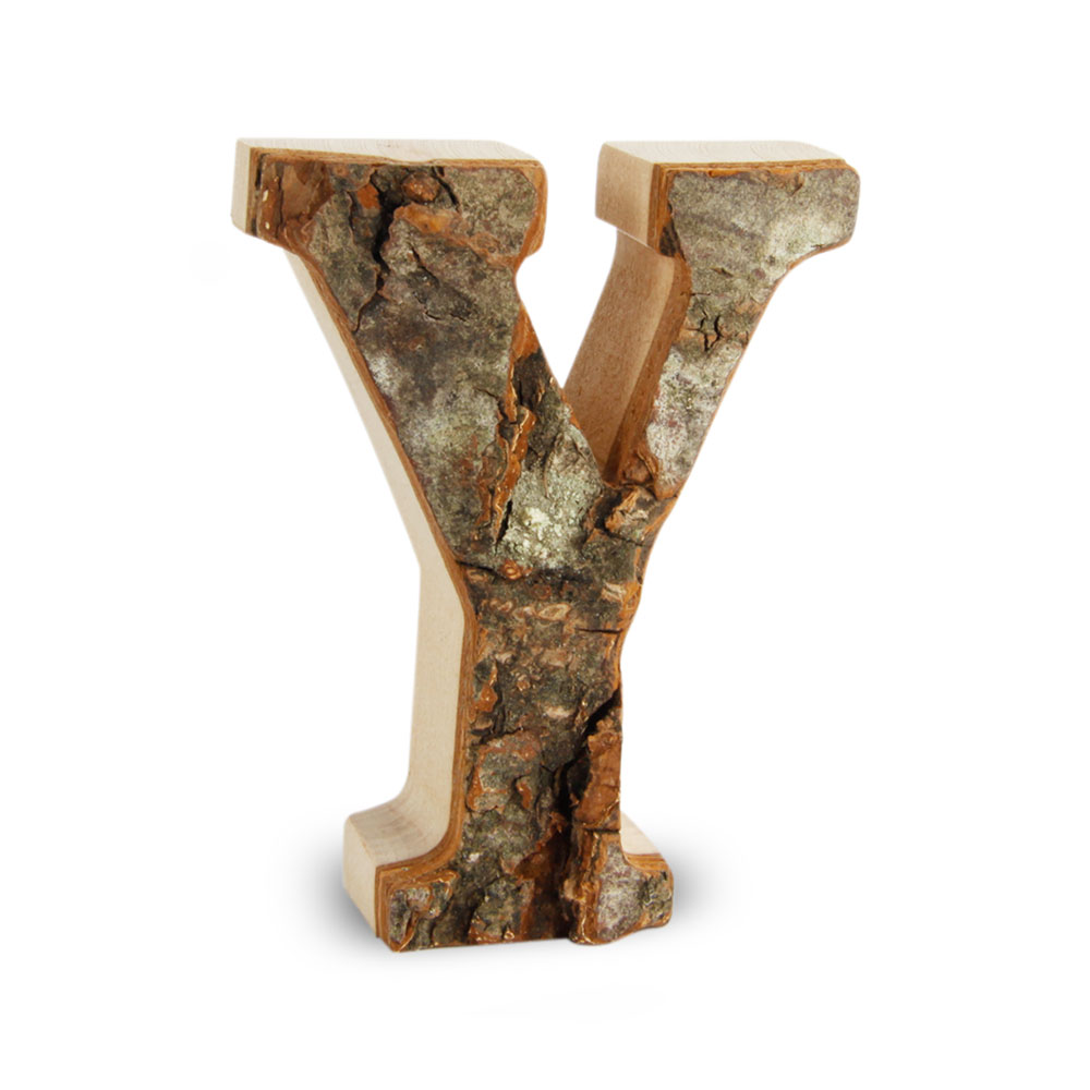 Holzbuchstabe mit Rinde: Y Holzbuchstabe mit Rinde: Y