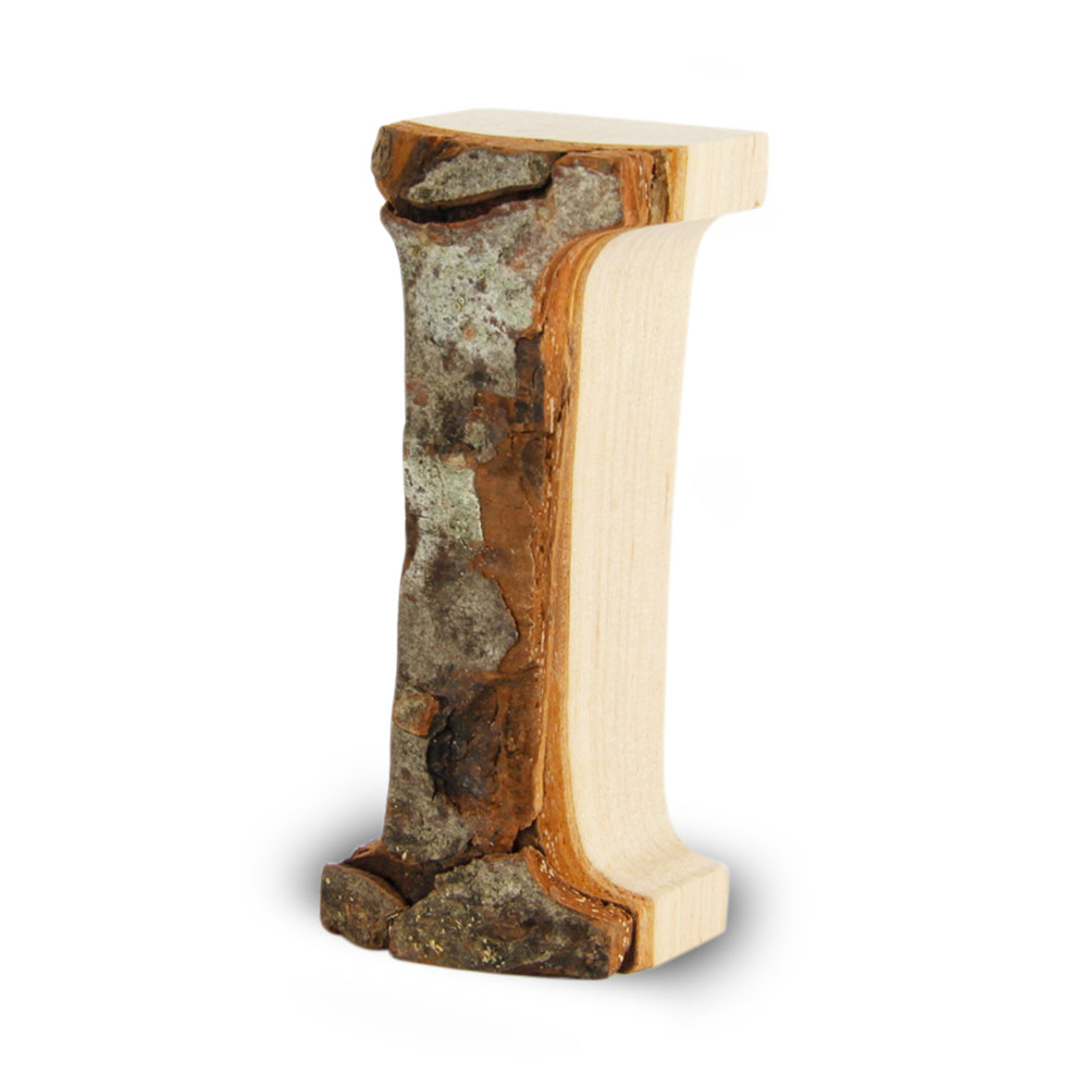 Holzbuchstabe mit Rinde: I Holzbuchstabe mit Rinde: I