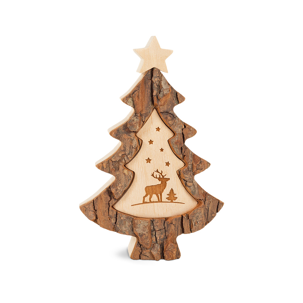 Weihnachtsbaum mit Gravurmotiv: Hirsch Weihnachtsbaum mit Gravurmotiv: Hirsch