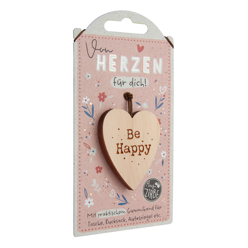 LovelyHearts - Herz aus Zirbe: "Be Happy" LovelyHearts - Herz aus Zirbe: "Be Happy"