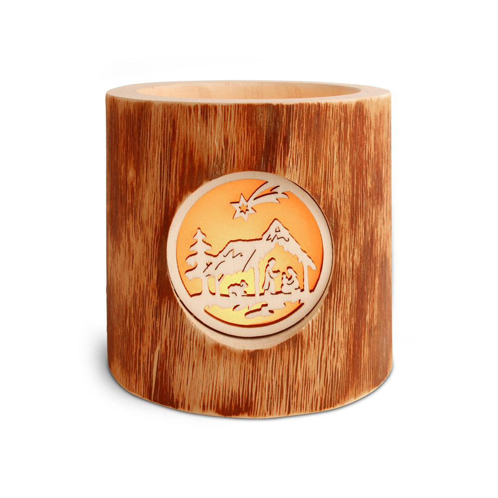 Stimmungsleuchter ohne Rinde, Motiv: Krippe Stimmungsleuchter ohne Rinde, Motiv: Krippe