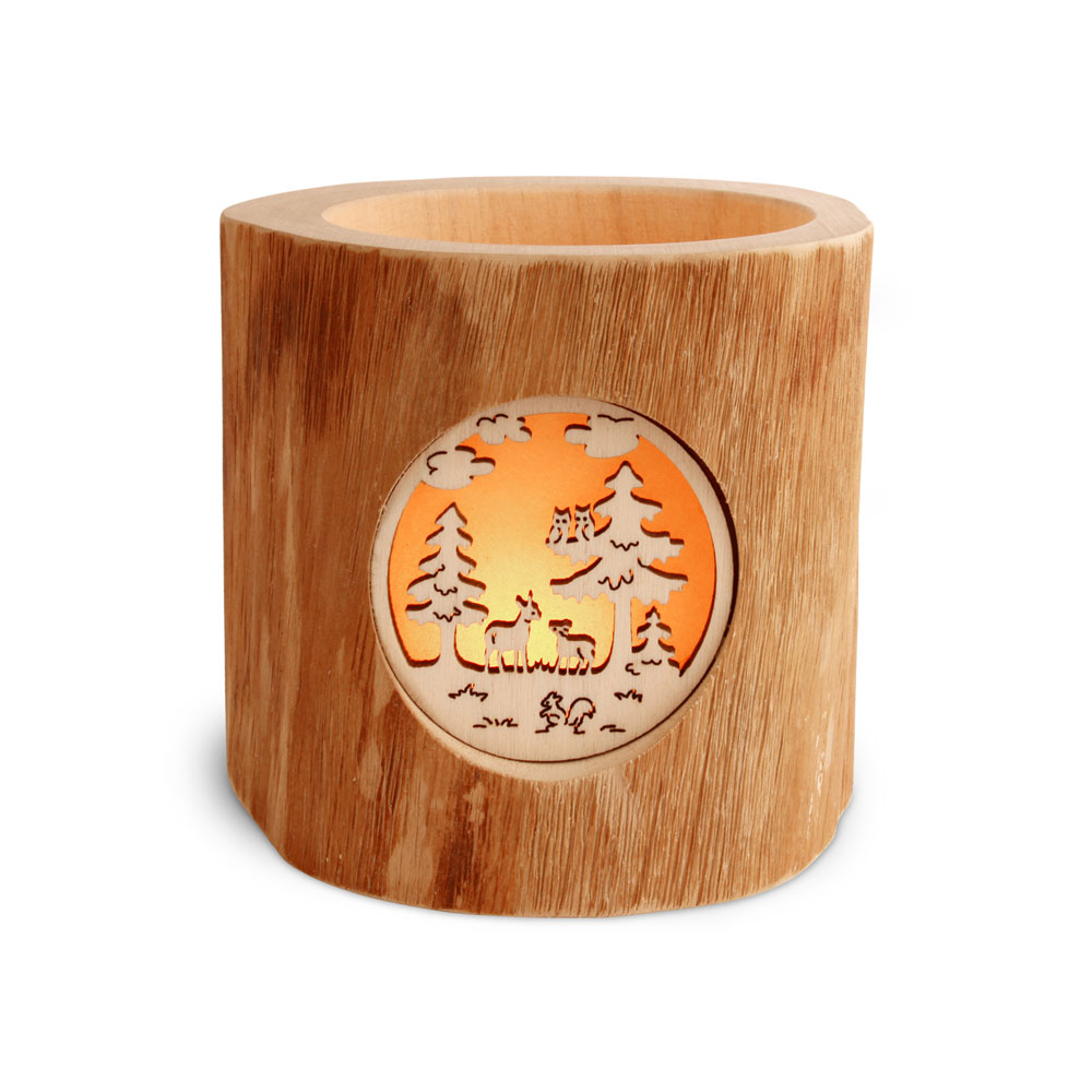 Stimmungsleuchter ohne Rinde, Motiv: Waldleben Stimmungsleuchter ohne Rinde, Motiv: Waldleben