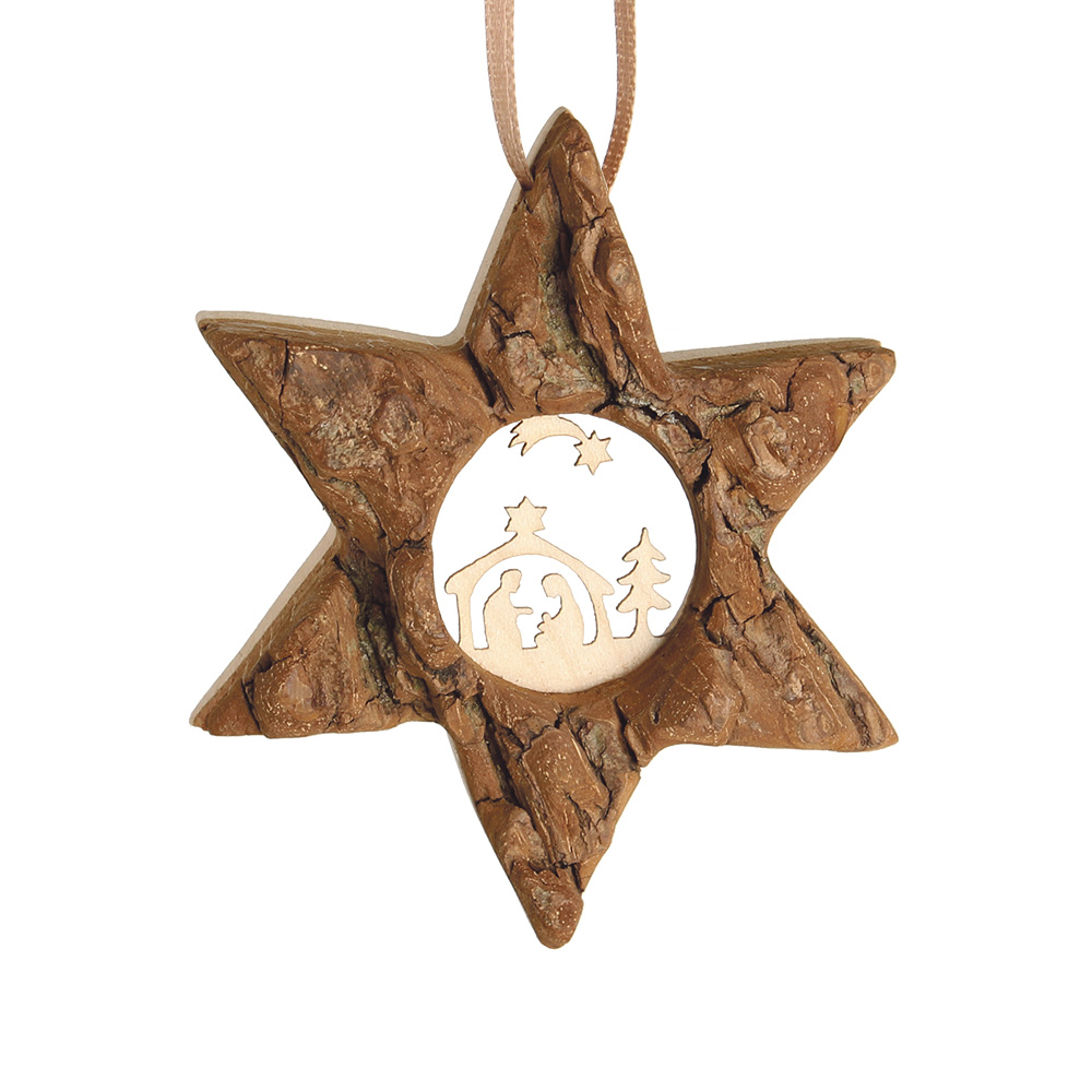 Rindenanh. Gr. 1 Stern m. Ahornm.: Krippe m. Komet Rindenanh. Gr. 1 Stern m. Ahornm.: Krippe m. Komet