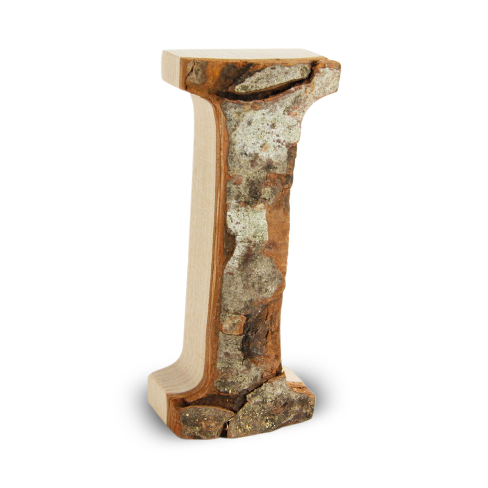 Holzbuchstabe mit Rinde: I Holzbuchstabe mit Rinde: I