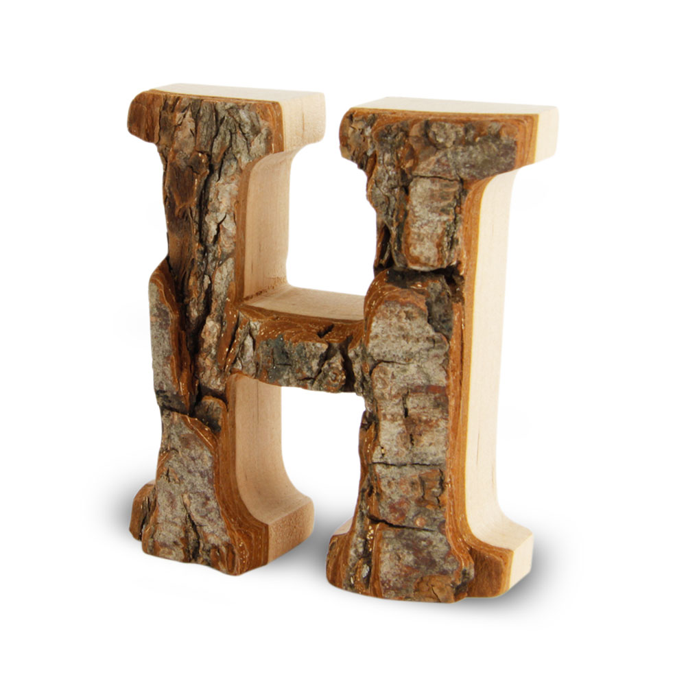 Holzbuchstabe mit Rinde: H Holzbuchstabe mit Rinde: H