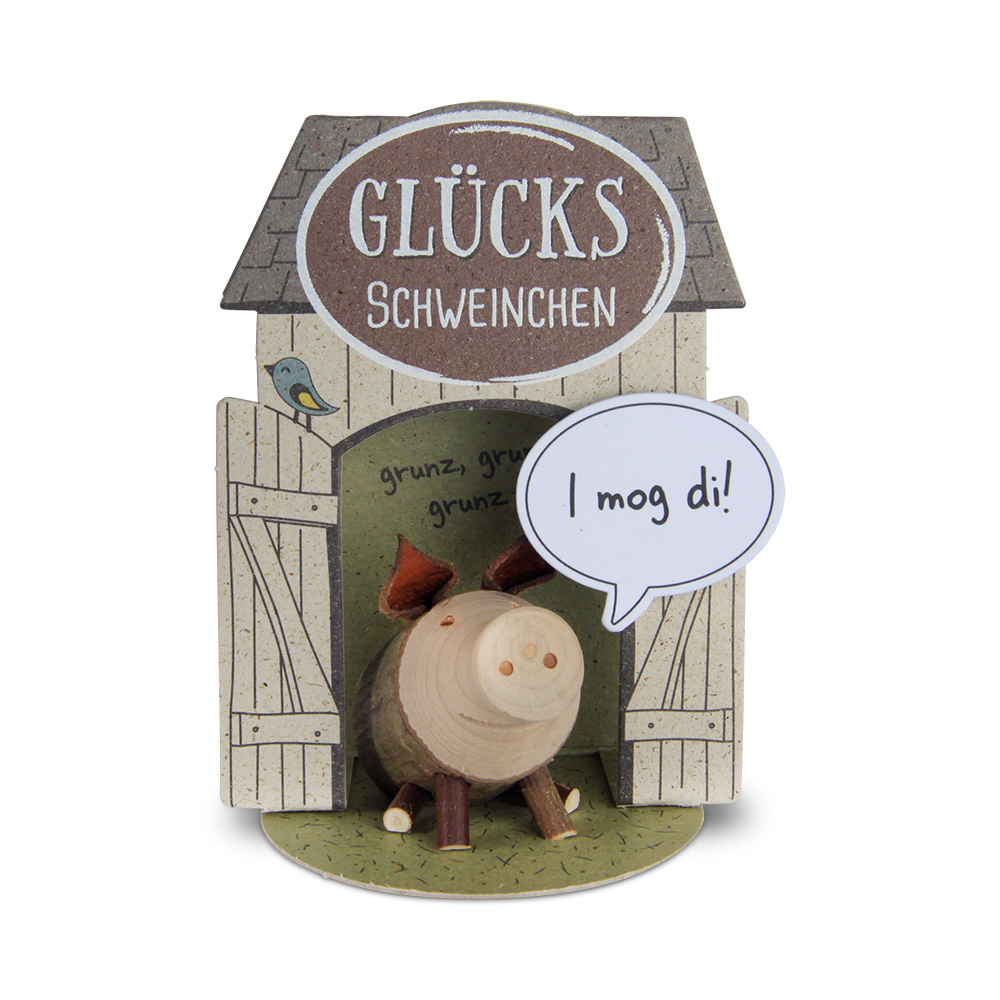 Glücksschweinchen sitzend: "I mog di!" Glücksschweinchen sitzend: "I mog di!"