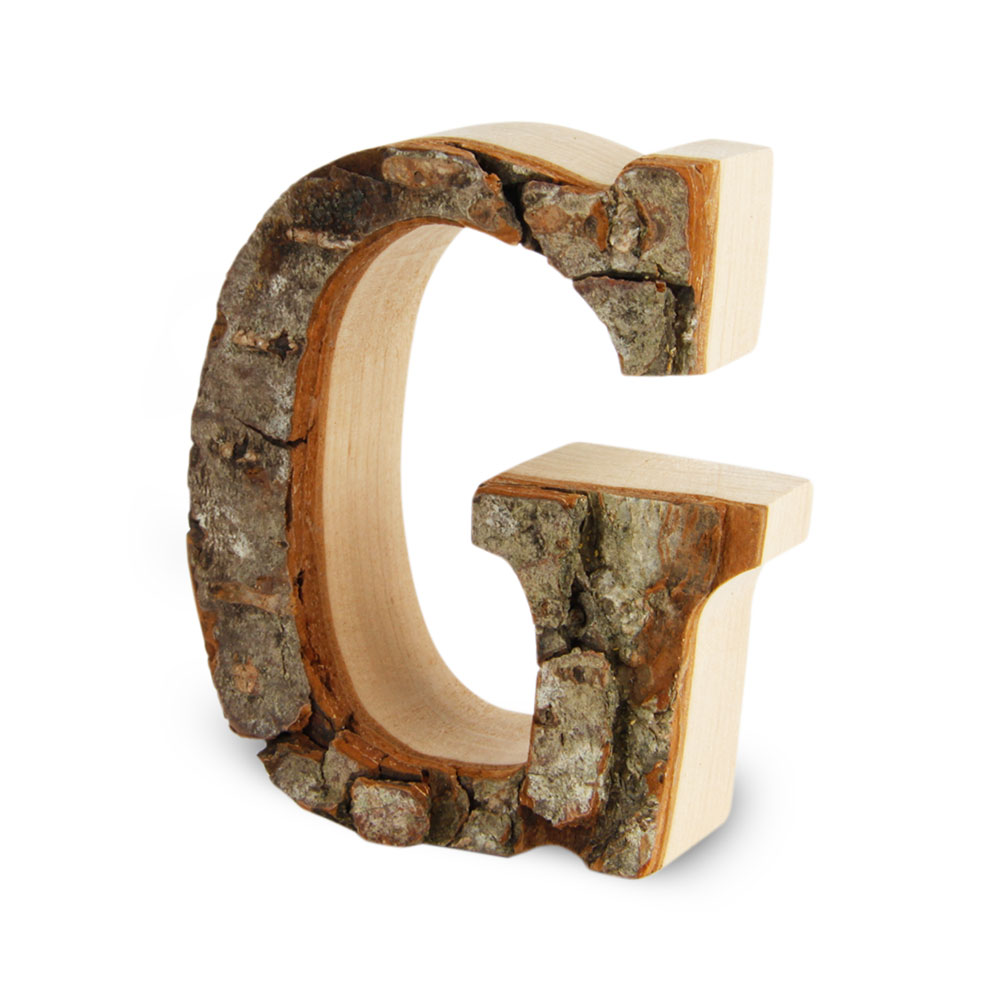 Holzbuchstabe mit Rinde: G Holzbuchstabe mit Rinde: G