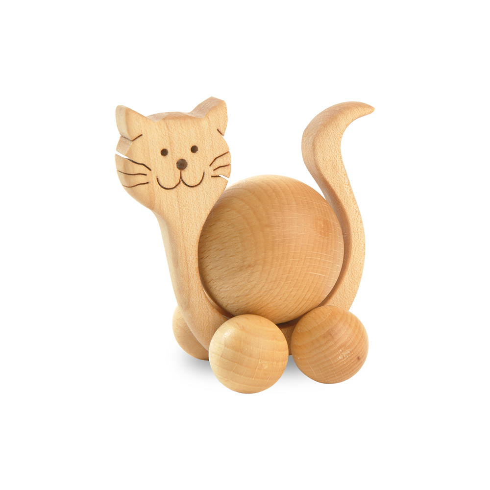 Rollie: Katze mit Buchenkugel 4 cm Rollie: Katze mit Buchenkugel 4 cm